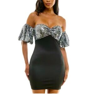 City Studio Sequin Bandeau Bubble-Sleeve Dress